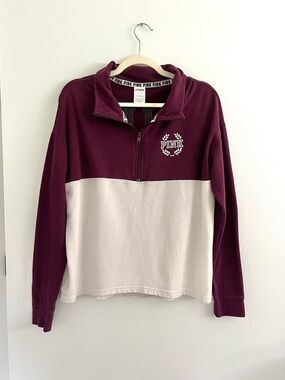 Victoria's Secret PINK Burgundy Cream Sequin Half Zip Pullover Sweater Preppy